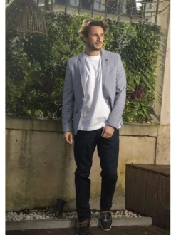 Blazer gris imprimé pied de poule à coupe ajustée fermé par deux boutons
