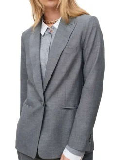 Blazer gris uni avec une coupe droite et un col V à revers