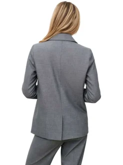 Blazer gris uni avec une coupe droite et un col V à revers