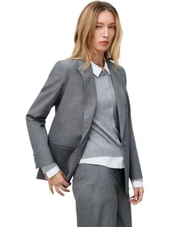 Blazer gris uni avec une coupe droite et un col V à revers