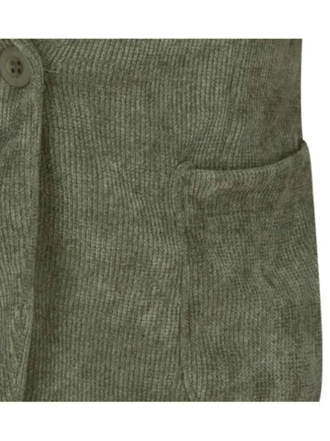 Blazer kaki en velours à coupe ajustée col cranté et à manches longues