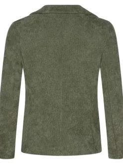 Blazer kaki en velours à coupe ajustée col cranté et à manches longues