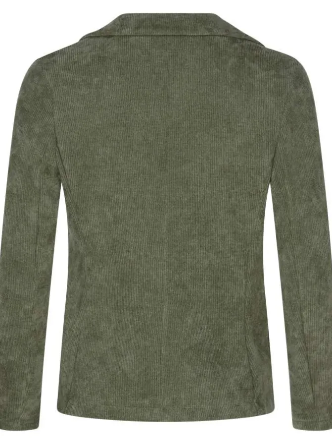 Blazer kaki en velours à coupe ajustée col cranté et à manches longues