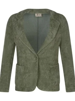 Blazer kaki en velours à coupe ajustée col cranté et à manches longues
