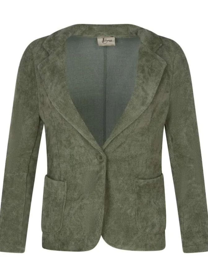 Blazer kaki en velours à coupe ajustée col cranté et à manches longues