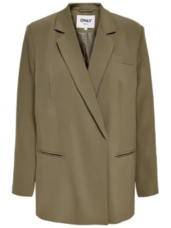Blazer kaki uni avec une coupe droite et col cranté