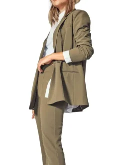 Blazer kaki uni avec une coupe droite et col cranté