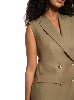 Blazer kaki uni pourvu d’une coupe droite et d’un col à revers