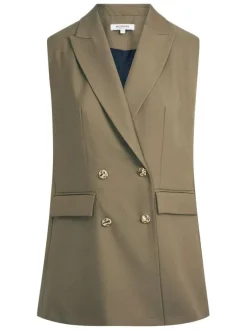 Blazer kaki uni pourvu d’une coupe droite et d’un col à revers