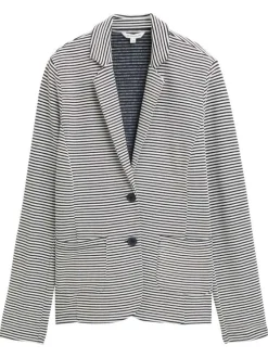 Blazer léger bleu marine à rayures avec une coupe ajustée et des poches