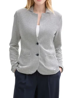 Blazer léger bleu marine à rayures avec une coupe ajustée et des poches
