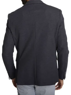 Blazer marine à coupe ajustée pourvu d'un col tailleur et de manches longues