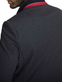 Blazer marine à coupe ajustée pourvu d'un col tailleur et de manches longues