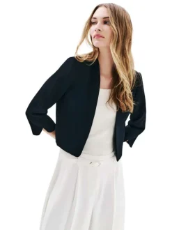 Blazer marine à coupe droite pourvu de manches longues avec petite fentes