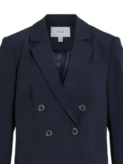Blazer marine uni avec une coupe droite à col à revers et des manches longues