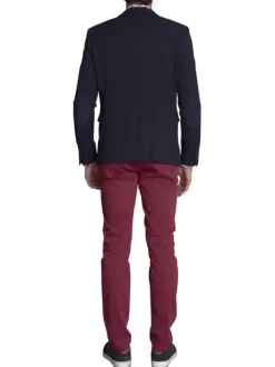 Blazer marine uni avec une coupe droite à col v et des manches longues