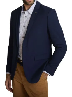Blazer marine uni avec une coupe droite et des manches longues