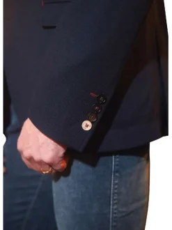 Blazer marine uni coupe ajustée avec un col cubain et des manches longues