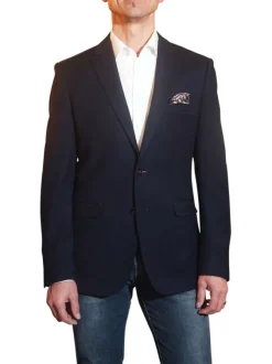 Blazer marine uni coupe ajustée avec un col cubain et des manches longues