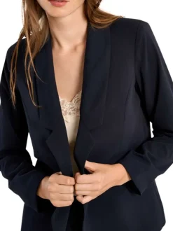 Blazer marine uni pourvu d'un col à revers et de manches longues