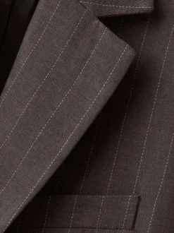 Blazer marron à rayures pourvu d'une coupe droite et d'un col à revers