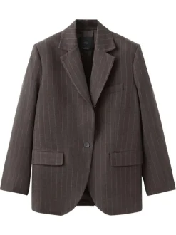 Blazer marron à rayures pourvu d'une coupe droite et d'un col à revers