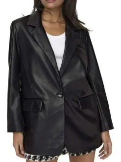 Blazer noir uni avec une coupe droite à col français et des manches longues