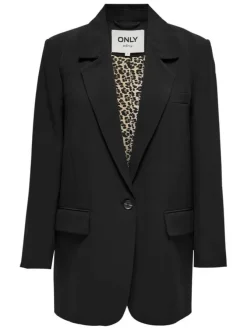 Blazer noir uni avec une coupe droite à col v et des manches longues
