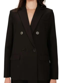 Blazer noir uni avec une coupe droite et un col cranté à revers