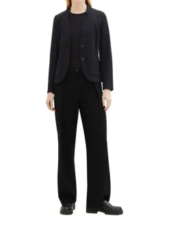 Blazer noir uni coupe droite col à cran et des manches longues