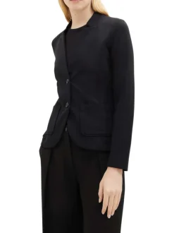 Blazer noir uni coupe droite col à cran et des manches longues