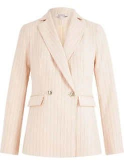 Blazer rose rayé à coupe droite avec un col v et des manches longues