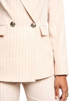 Blazer rose rayé à coupe droite avec un col v et des manches longues