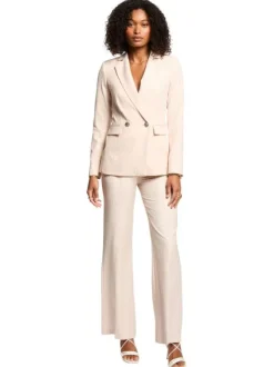 Blazer rose rayé à coupe droite avec un col v et des manches longues