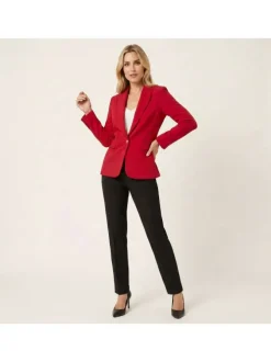 Blazer rouge uni pourvu d'un col à revers et d'une coupe droite
