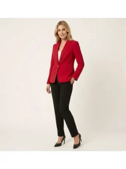 Blazer rouge uni pourvu d'un col à revers et d'une coupe droite