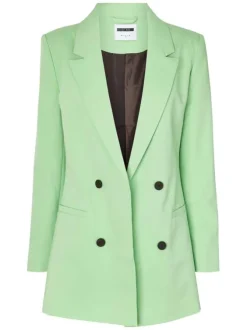 Blazer vert à double bouton avec une coupe ajustée et un col cranté