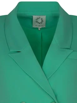 Blazer vert uni avec double boutonnage coupe cropped col cranté à manches longues