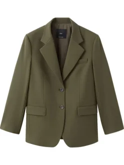 Blazer vert uni avec une coupe droite et un un col cranté à revers