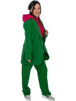 Blazer vert uni coupe droite avec un col cubain et poches latérales avec rabat