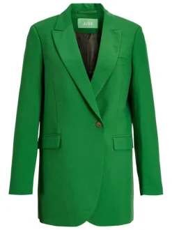 Blazer vert uni coupe droite avec un col cubain et poches latérales avec rabat