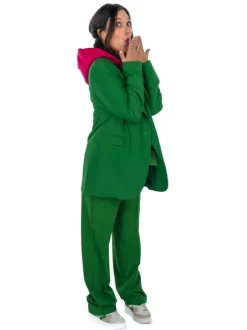 Blazer vert uni coupe droite avec un col cubain et poches latérales avec rabat