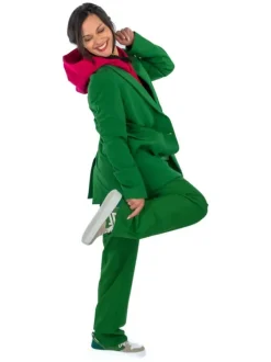 Blazer vert uni coupe droite avec un col cubain et poches latérales avec rabat