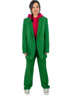 Blazer vert uni coupe droite avec un col cubain et poches latérales avec rabat