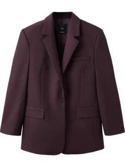 Blazer violet uni avec une coupe droite et un col à revers cranté