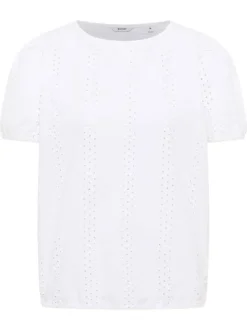Blouse Assaria en coton blanche unie à coupe droite, col rond et ajouré