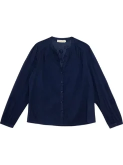 Blouse Belyne en coton marine unie pourvue d'un col tunisien