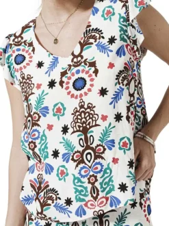 Blouse blanche imprimée abstrait sans manches avec une coupe droite