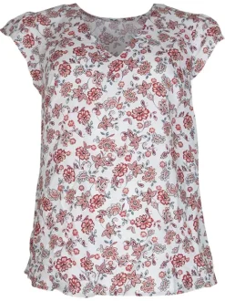 Blouse blanche imprimée avec une coupe droite à col v et des manches courtes