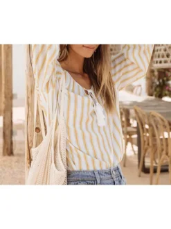 Blouse blanche pour femme avec rayures verticales coupe ample